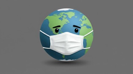 Earth globe wearing a mask, symbolizing global pandemic concerns and environmental health - Powered by Adobe