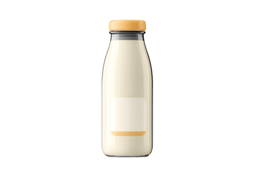 Glass milk bottle mockup isolated a white background simple design with blank label area perfect for dairy branding packaging presentations and advertising campaigns