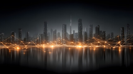 Smart city with a network connection for a futuristic technology and a business concept