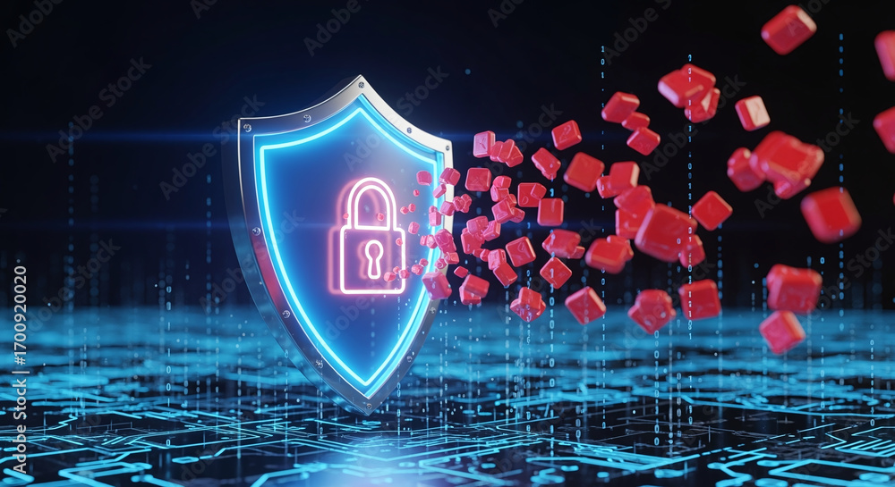 Poster cyber ​​security and data protection, internet network security, protect business and financial tran