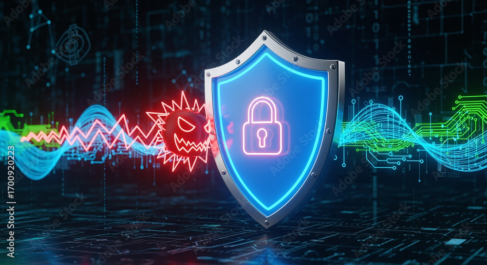 Poster cyber ​​security and data protection, internet network security, protect business and financial tran