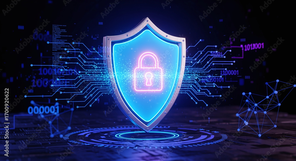 Poster cyber ​​security and data protection, internet network security, protect business and financial tran