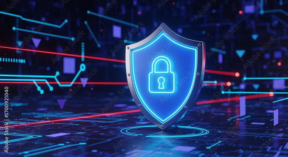 Poster cyber ​​security and data protection, internet network security, protect business and financial tran