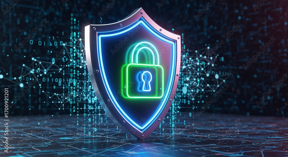 Poster cyber ​​security and data protection, internet network security, protect business and financial tran
