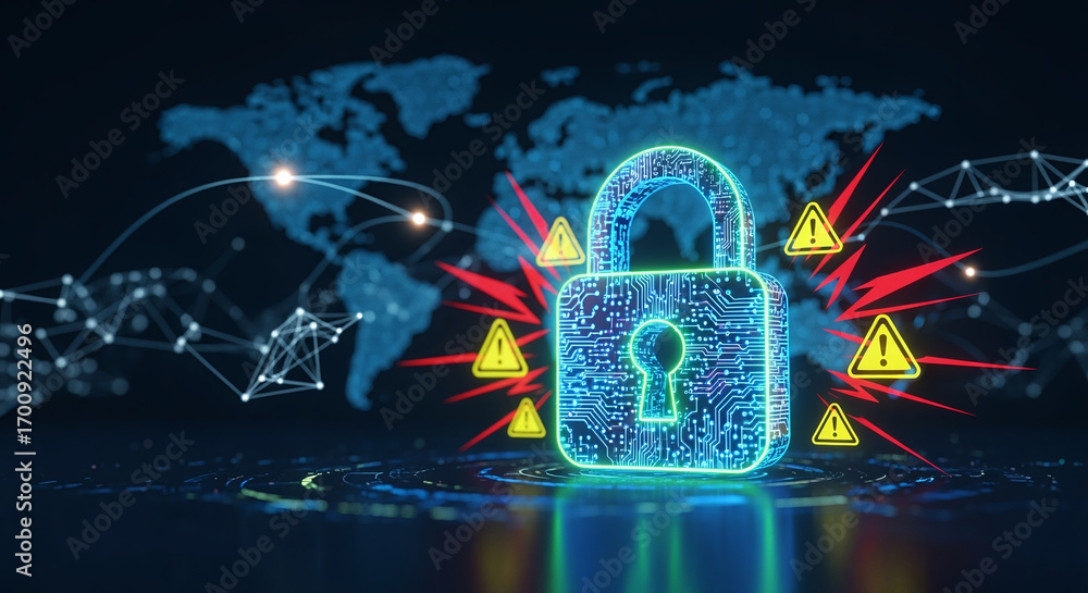 Poster cyber ​​security and data protection, internet network security, protect business and financial tran