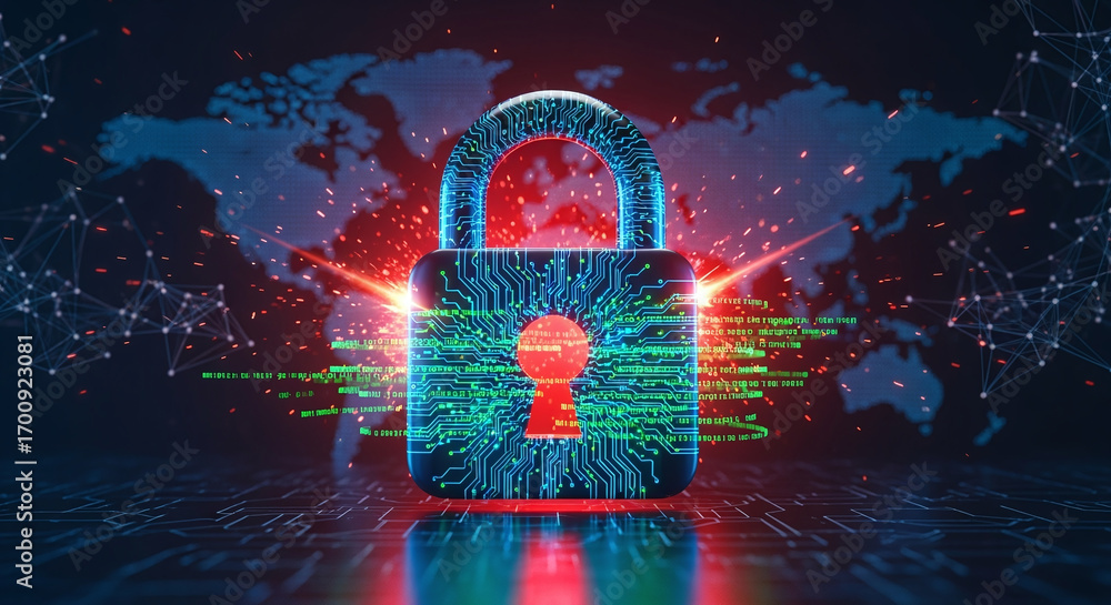 Poster cyber ​​security and data protection, internet network security, protect business and financial tran