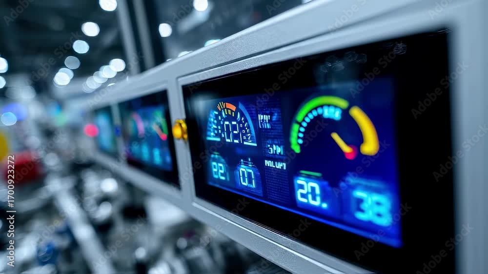 Poster focused shot on a digital display of an energyefficient machine dashboard capturing vibrant indicato