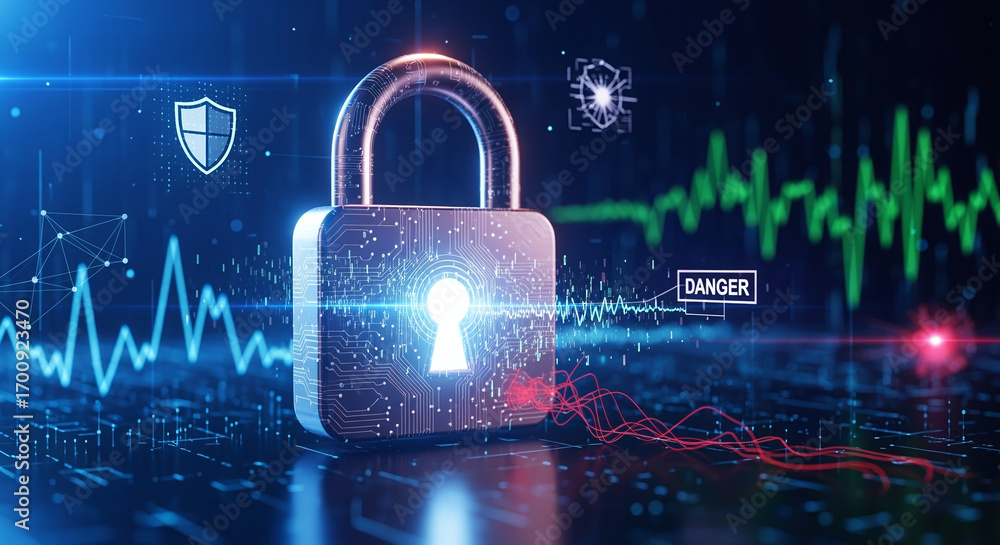 Poster cyber ​​security and data protection, internet network security, protect business and financial tran