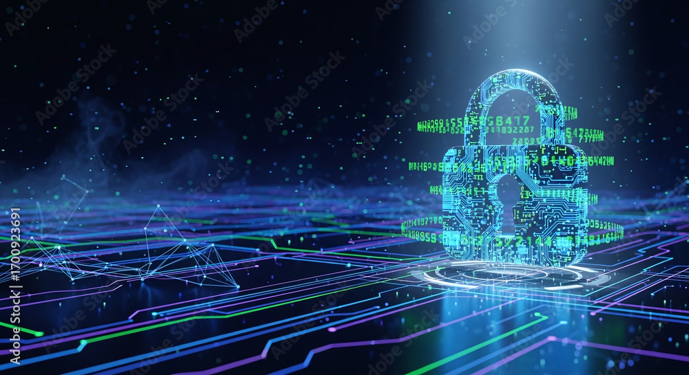 Poster cyber ​​security and data protection, internet network security, protect business and financial tran