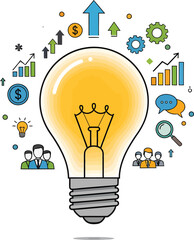 Lightbulb Idea Surrounded by Business and Finance Icons.