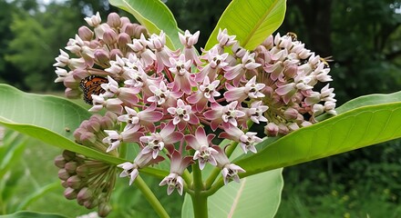 Milkweed Blossom Cluster in Summer Garden.