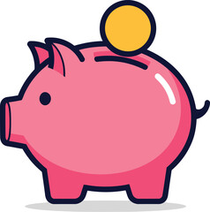 Pink piggy bank with a gold coin for savings.
