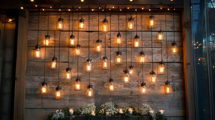 Lighting String lights, lanterns, or hanging bulbs Tea lights in mason jars Uplighting for accent walls Neon quotes.