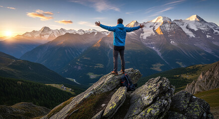 Obraz premium Man standing on rock in the alps