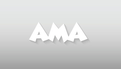 This graphic design presents the acronym 'AMA' with a sharp, energetic, and unapologetically modern edge. The custom typography is highly stylized, featuring bold, white letters with jagged, crystalli