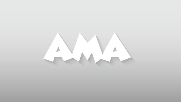 This graphic design presents the acronym 'AMA' with a sharp, energetic, and unapologetically modern edge. The custom typography is highly stylized, featuring bold, white letters with jagged, crystalli