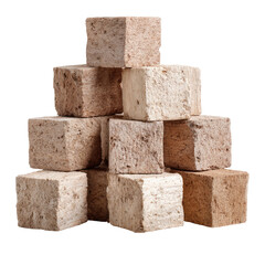 Obraz premium Stacked beige wood fuel cubes on black background