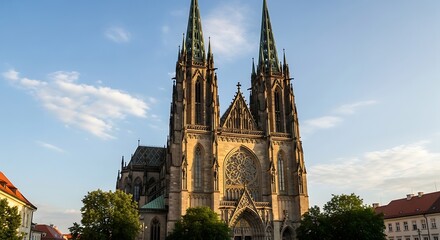 Majestic Cathedral in Olomouc Czech Republic rises to the sky under a brilliant sunshine