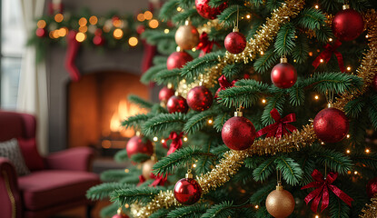 Christmas Tree with Red and Gold Ornaments