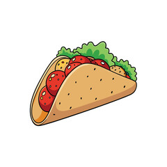 Delicious beef taco wrap with cheese and spicy salsa illustration