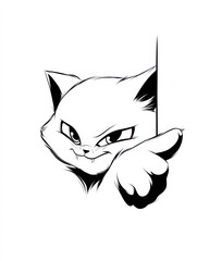 Obraz premium Cat Coloring Page: A charming black and white sketch of a playful cat. The image captures the essence of curiosity and mischief in its expressive eyes and outstretched paw. 