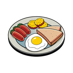 Breakfast platter with scrambled eggs toast and sauce illustration