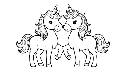 Two Charming Outlined Unicorns Face