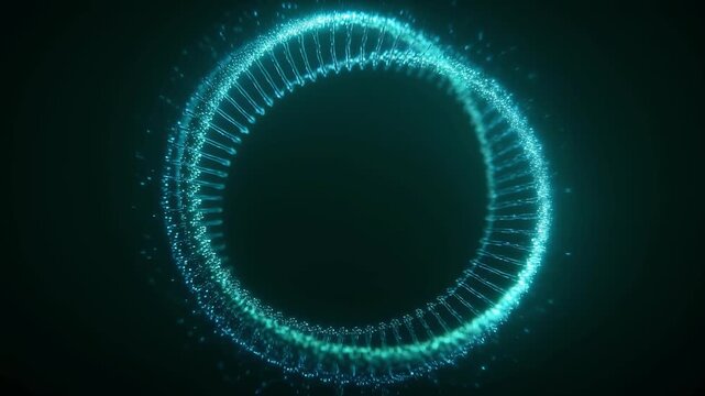 Pulsating hologram of DNA plasmid ring expanding in 3D space ideal for medical technology presentations and genetic engineering media.