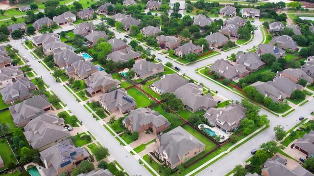 Aerial view of a typical suburban neighborhood in plano, texas, united states
