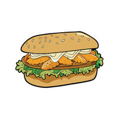 Chicken schnitzel sandwich with creamy coleslaw illustration