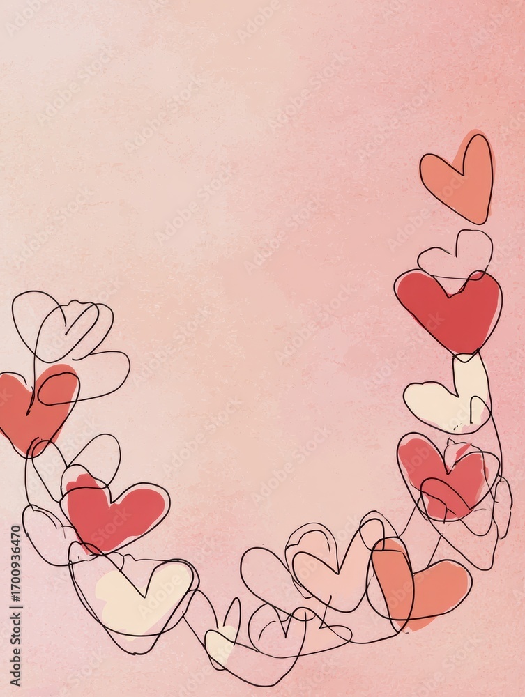 Aufkleber decorative hearts in various shades creating a whimsical pattern on a soft pink background