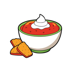 Chili bowl with sour cream and crackers illustration