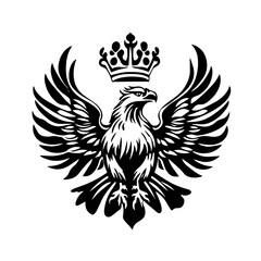Fototapeta premium Majestic crowned eagle with spread wings silhouette, heraldic royal bird emblem vector illustration icon