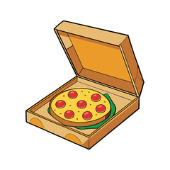 Classic open pizza box with pepperoni pizza illustration