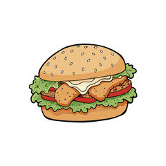 Crispy chicken sandwich with slaw and spicy mayo illustration