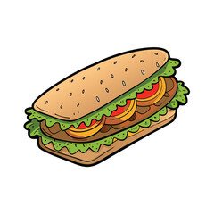 Delicious flatbread sandwich with meat and fresh vegetables banner advertisement