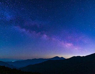Fototapeta premium Night sky panorama, Milky Way over mountains