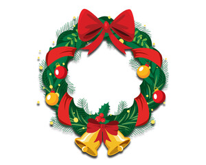Festive Christmas wreath with bells and ornaments