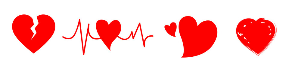 Obraz premium Various Red Heart Designs on Black Background