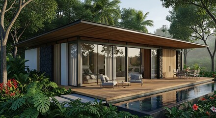 Luxury jungle villa retreat with modern architecture and serene pool side experience