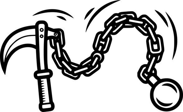 Kusarigama martial arts weapon outline icon vector
