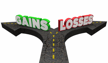 Gains and Losses Road Two Arrows Different Directions Risk Reward 3d Illustration