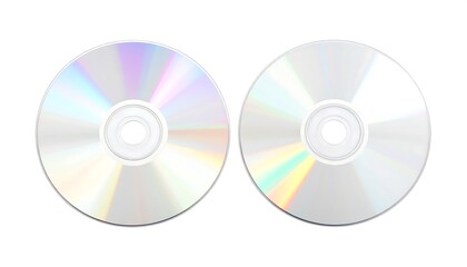 Two blank optical discs show vibrant iridescent colors against a white background.