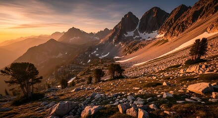 Majestic Mountain Range at Sunset.