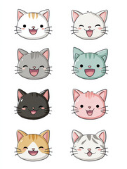 Obraz premium Whimsical Kitten Collection: An adorable assortment of stylized kitten faces, each radiating joy and personality, ready to bring cheer and charm. 