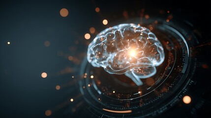 Glowing digital brain visualization sparks innovation and complex thought processes in futuristic technology concept