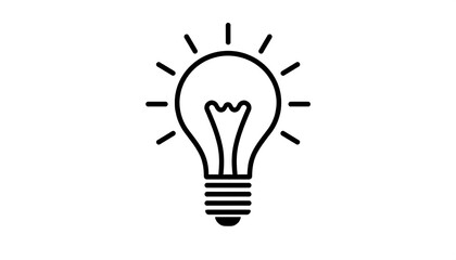 Simple, outlined illustration of a lightbulb with radiating lines, showcasing a concept of enlightenment or innovative ideas.
