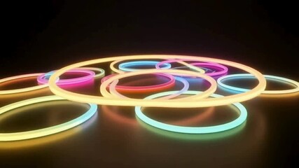 Futuristic neon rings pulsing on black background  
 - Powered by Adobe