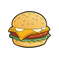 Sausage egg muffin sandwich with melted cheese layer illustration