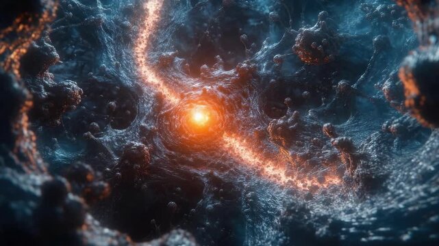 Cosmic burst in galactic nebula with vibrant colors and ethereal glow. hMPV, Human metapneumovirus